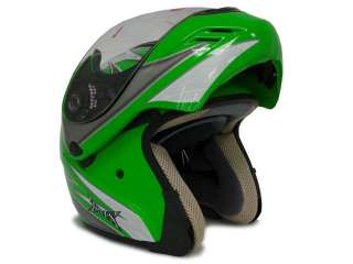 TRIBAL GREEN MODULAR FLIP UP FULL FACE MOTORCYCLE HELMET DOT ~XL 