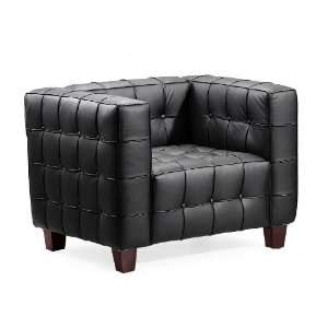  Italian Black Tufted Leather Arm Chair