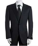 Canali black rain striped wool two button suit with flat front pants 