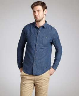 BTNS blue cotton denim Luxembourg double pocket denim shirt