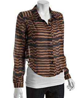DV by Dolce Vita tan and black striped Anderson button front cropped 