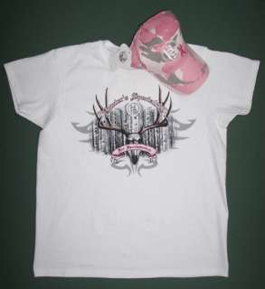 Women Pink Camo Hat/Deer Hunting Skull T Shirt Combo  M  