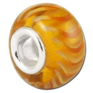  13mm Amber Animal Print Sterling Silver Large Hole Bead Jewelry