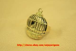 VINTAGE JEWELRY BIRD in the CAGE BRASS GOLD Ring  