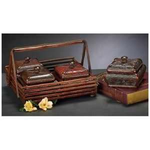 Set of 4 Multicolor Faux Leather Jewelry Boxes w/ Basket  