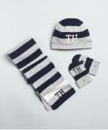 Tommy Hilfiger BABY grey striped cotton scarf, hat and mitten set 