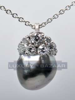 Henry Dunay Plat Necklace Black Pearl Diamond Necklace  
