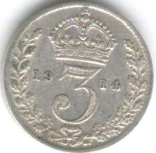 UK GREAT BRITAIN COIN 3 PENCE 1914 XF+  