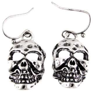 Creepy Pewter Skull Dangle Earrings Evil  