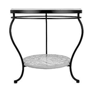  Marble Shells Double tiered Outdoor Side Table   Black, 18 
