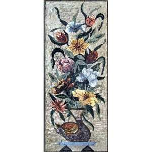 18x44 Flower Mosaic Art Tile Mural Wall Decor