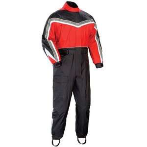   Piece On Road Motorcycle Rain Suits   Color: Red/Black, Size: 2X Large