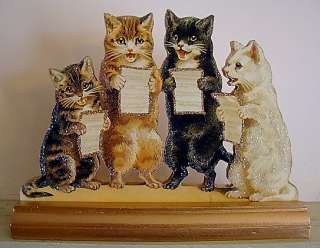 CATS SINGING, QUARTET ~ Wooden Decoration ~ Vtg Postcard Img  