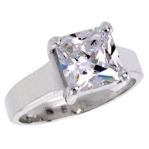 Silver 3 Carat size Princess Cut Cubic Zirconia Solitaire Bridal Ring 
