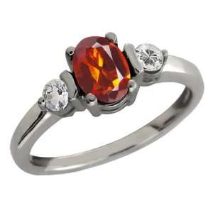   Orange Red Madeira Citrine and Topaz Sterling Silver Ring: Jewelry