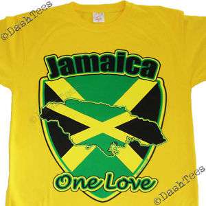 JAMAICA REGGAE RASTA FLAG LOVE NEW YELLOW BLACK T SHIRT  
