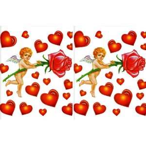   Red Rose and Hearts Vinyl Peel and Stick Wall Decals