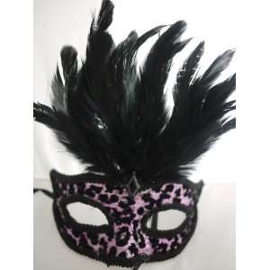  Pink Venetian Animal Print Mask Feather Masquerade Chidren 