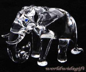 Elephant w/ LOG Hand Blown Glass Art Sculpture Crystal  