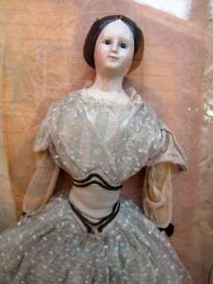 Papier Mache Glass Eyed in original shadow box Rare Blue gown 16 doll