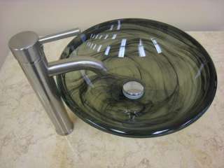 Bathroom Glass Vessel Sink & Brushed Nickel Faucet  