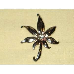   Tone  Flower w/ Rhinestone  Brooch Pin (unsigned) 