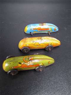 Set Of 3 Captain Marvel Lightning Race Tin Wind Up Cars  