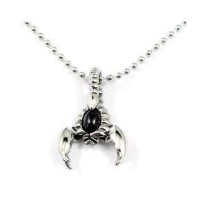 Scorpion King Silver Titanium Steel Pendant Black Agate Mens Necklace