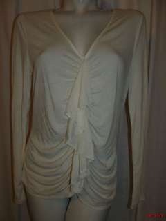   NWT AMERICAN LIVING Country Ivory V neck Ruffle Front LS Shirt Top L