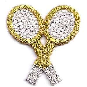 Tennis/Gold & Silver Metallic Tennis Racquets Iron On Embroidered 