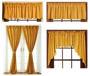   Golden Yellow Plaid Window Curtain Panels, Swags & Valances  