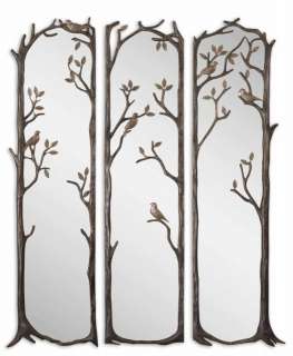 Set 3 Bronze Branch Leaf Bird Rectangle Wall Mirror  