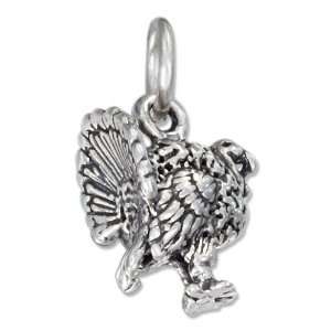  Sterling Silver Antiqued Three Dimensional Turkey Charm. Jewelry