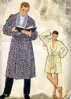 vtg 50s Mad Men Nylon Robe Dressing Smoking Jacket w/ Matching Nylon 