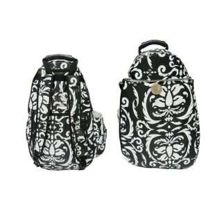  Jet Black & White Paisley Two Strap Backpack 09 Sports 