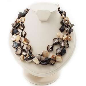   Strand Antique White & Black Shell   Composite Bead Necklace