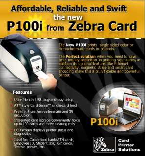 ZEBRA P100i Color PVC Card Printer P100I 0000A ID0 NEW  