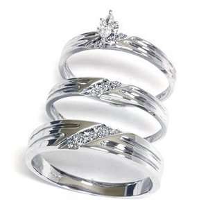   . Diamond Matching Engagement Wedding Ring Set Trio 14K   12 Jewelry