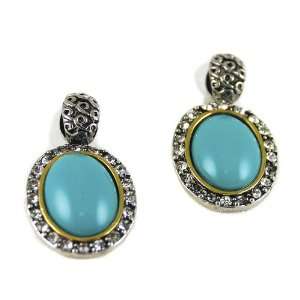 Vintage Inspired Two tone Earrings with Oval Shaped Turquoise 