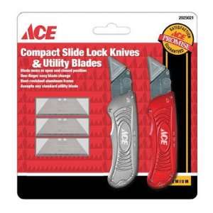  3 each Ace Slide Lock Utility Knife W/Blades Combo Pack 