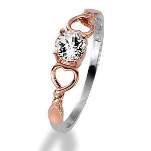 Clogau Gold Silver & 9ct Rose Gold Lovespoon Ring with White Topaz 