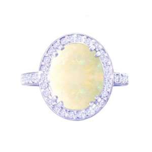  14K White Gold Large Oval Gemstone and Diamond Engagement 