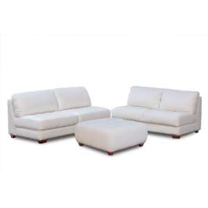  Zen White Leather Sofa, Loveseat and Ottoman By Diamond 
